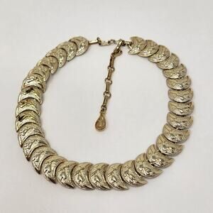 Coro Half Moon Gold Tone Link Choker Necklace Textured Adjustable Vintage MCM